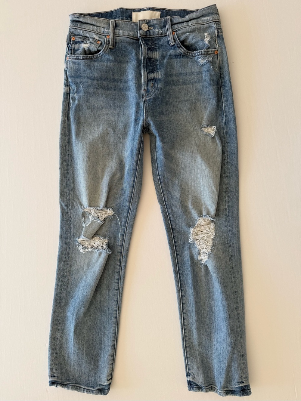 MOTHER Jeans Size 25 The Scrapper Ankle Light Blue Distressed Boyfriend Jeans